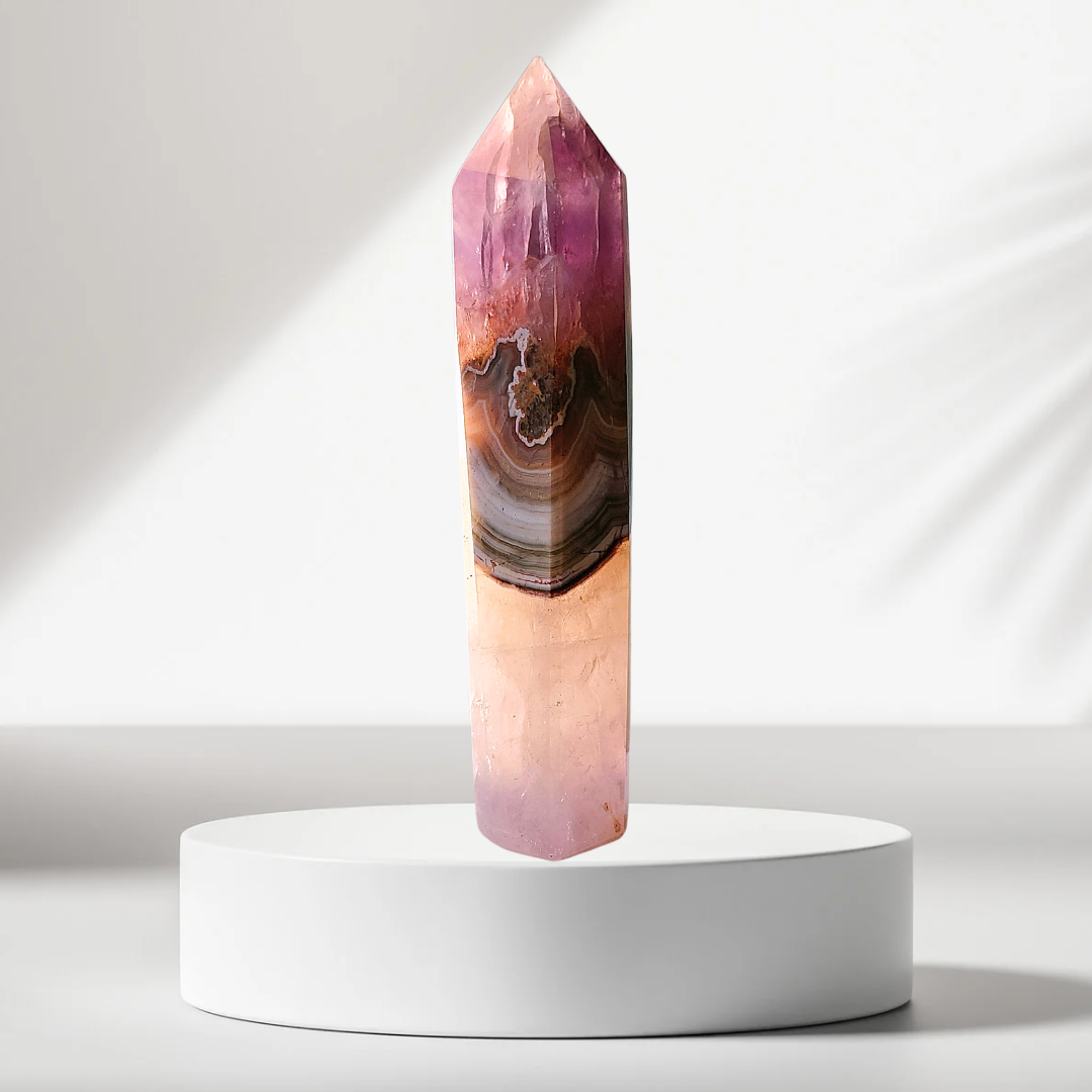 Amethyst and Crazy Lace Agate Obelisk 4"