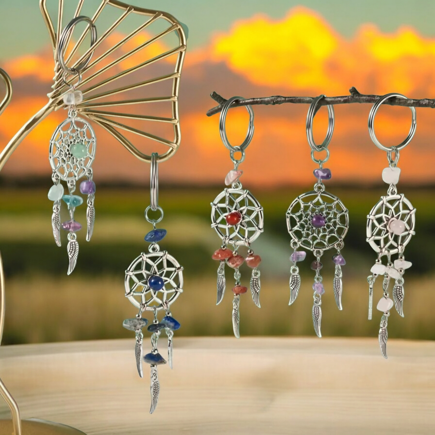 Dream Catcher Keychain with Crystals