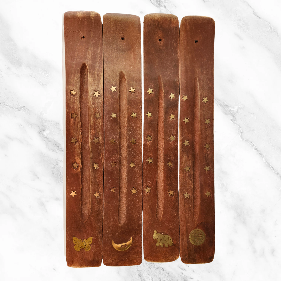 Wooden Incense Holder Brass Design