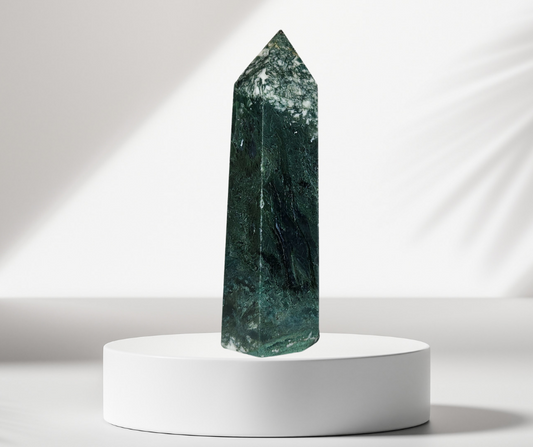 Moss Agate Obelisk 3" Dark