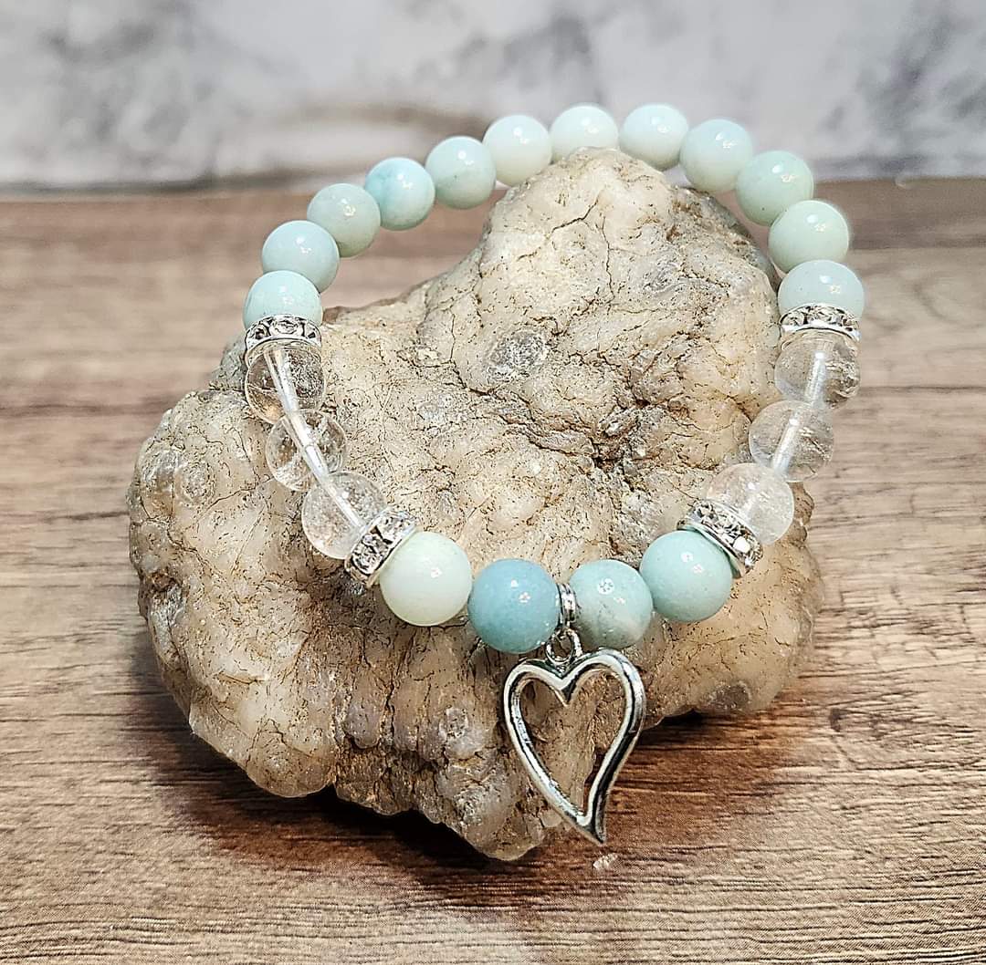 Amazonite Bracelet with Heart Charm 8mm