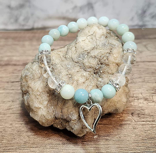 Amazonite Bracelet with Heart Charm 8mm
