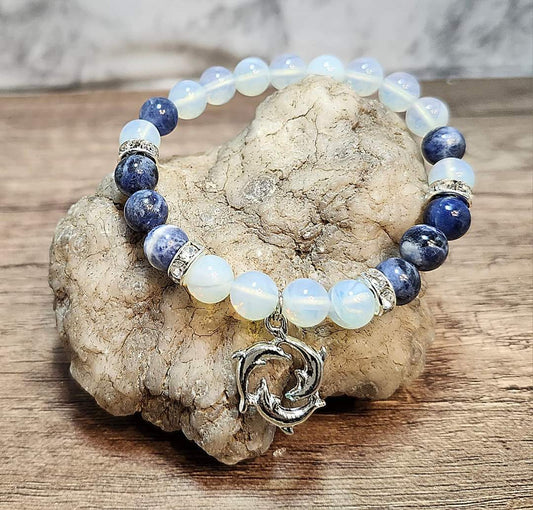 Opalite & Sodalite Bracelet with Dolphin Charm 8mm