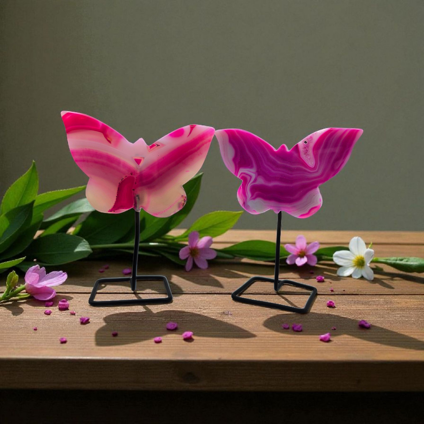 Pink Agate Butterfly on a Stand