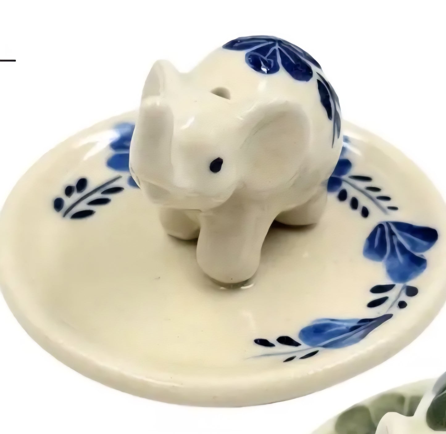 Elephant Floral on Round Ceramic Incense Holder