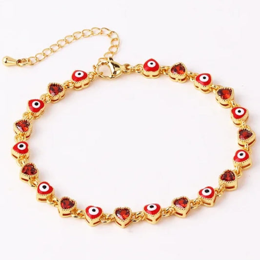 Evil Eye Heart Shape Copper Plating Inlay Zircon Gold Plated Bracelet