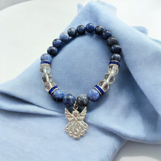 Sodalite & Quartz Bracelet with Angel Charm 8mm