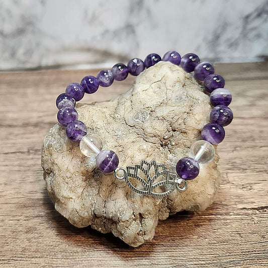 Amethyst Bracelet with Lotus Charm 8mm