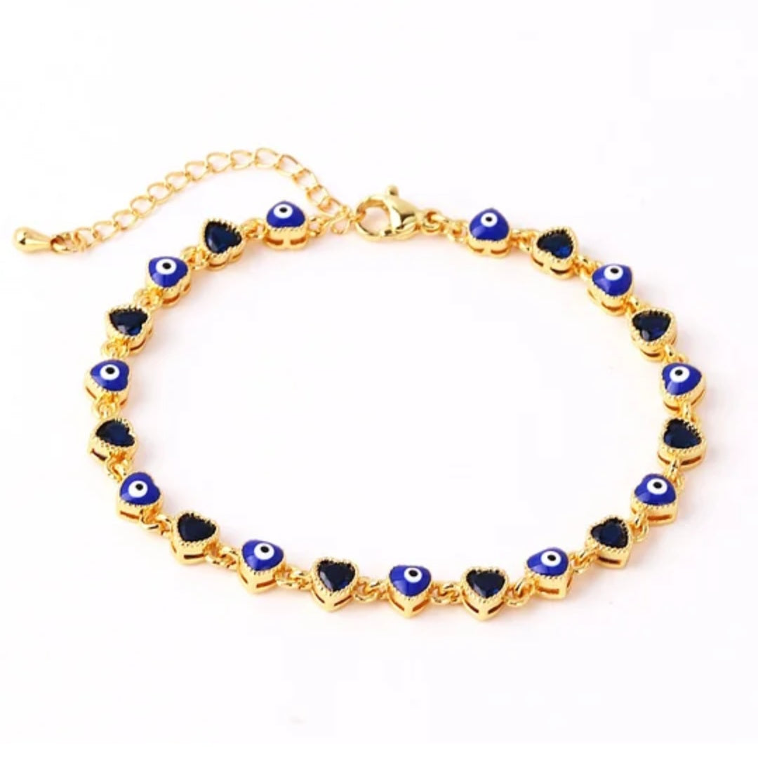 Evil Eye Heart Shape Copper Plating Inlay Zircon Gold Plated Bracelet